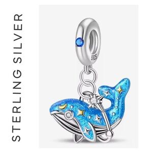 🌟 S925 Sterling Silver Celestial Blue Whale Dangle Charm